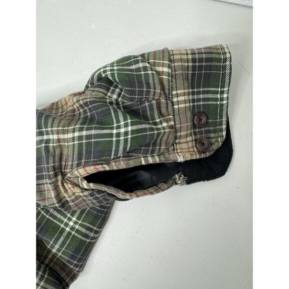 Burrylane Flannel Shirt Jacket Tan Green Fleece Lined Button Down Mens Size XL - Picture 7 of 14